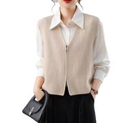 LIUYUYOUGO Strickweste Damen Ärmellos Strickweste Für Damen Ärmellos Mit Reißverschluss Doppeltem Reißverschluss Kurze Strickweste Lässig Business Locker Aprikosenfarben Größe S