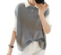 LIUYUYOUGO Sweater Pullunder,Damen Strickpullover Weste Lässige Graue Wolle Gerippt Rundhalsausschnitt Herbst Winter Warmer Lockerer Ärmelloser Pullover Westen Pullover Stricken Tank Top Cami West