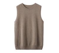 LIUYUYOUGO Sweater Pullunder Damen Strickweste Aus 100% Merinowolle Rundhalsausschnitt Ärmellos Klassisches Basic Stricktop Einfarbig Herbst/Winter Hochwertige Nahtlose Strickware Braun Größe L