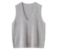 LIUYUYOUGO Sweater Pullunder Damen Strickweste Mit V Ausschnitt Aus 100% Merinowolle Ärmellos Luxuriös Weich Flauschig Elegant Nahtlos Hellgrau Größe L