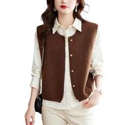 LIUYUYOUGO Sweater Pullunder Strickweste Für Damen Einfarbig Rundhalsausschnitt Ärmellos Modische Knöpfe Strickjacke Pulloverweste Damen Strickweste Elegantes Kurzes Strick Tanktop Damenwesten Ka