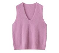 LIUYUYOUGO Sweater Vest Damen Strickweste Mit V Ausschnitt Aus 100% Merinowolle Ärmellos Luxuriös Weich Flauschig Elegant Nahtlos Lila Größe L