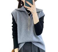 LIUYUYOUGO Sweater Vest Wollweste-Oberteile Für Damen Pullover Mit Halbem Reißverschluss Ärmelloser Strickpullover Modischer Stehkragen Reißverschluss Sweatshirt Gilets Weiche Strickwesten Obert