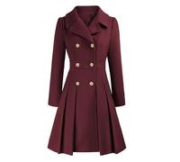LIUYUYOUGO Trenchcoat Damen Damen Wollmantel Lang Herbst/Winter Zweireihig Elegant Ausgestellt A-Linie Plissiert Mittellang Business Mantel Burgunderrot Xl