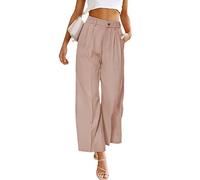 LIUYUYOUGO Weite Hose Damen, Cropped-Hose Für Damen Mit Weitem Bein Einfarbig Halbelastische Palazzo-Mit Hoher Taille (DE/NL/SE/PL, Alphanumerisch, S, Regular, Regular, Rosa)