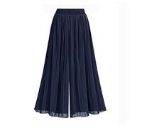 LIROMA Wide Leg Hose Damen,-Chiffon-Hose Mit Weitem Bein Einfarbig Plissiert Elastisch Hohe Taille Palazzo-Hose Locker Geschnittene Hose Gerade Beinhose Fließende Culottes-Hose Marin, Navy Blue, 3XL