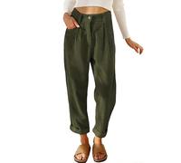 LIUYUYOUGO Wide Leg Hose Damen Damen Cordhose Gerades Bein Vintage Knopf Gerades Bein Hose Hohe Taille Haremshose Lockere Bequeme Cordhose Mit Taschen Winter Freizeithose Unterteile Armeegrün L