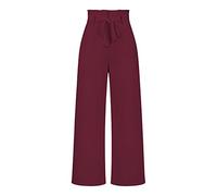 LIUYUYOUGO Wide Leg Hose Damen, Maßgeschneiderte Freizeithosen Mit Weiten Beinen Hosen Modische Solide Schleifenknoten Elastische Hohe Taillen-Palazzohose Elegante Lässige Bürohose Gerades Bein H