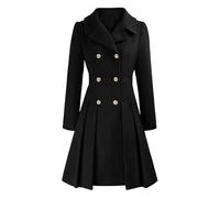 LIUYUYOUGO Wintermantel Damen Langer Damen Wollmantel Winterwarm Reverskragen Zweireihig A-Linie Vintage Wollmischung Swing Kleidermantel Eleganter Midi Mantel Schwarz Größe M