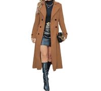 LIUYUYOUGO Wintermantel Damen Langer Wollmantel Für Damen Zweireihig Elegant Schmal Geschnitten Mit Fallendem Revers Aus Wollmischung Herbst/Winter Warm Und Elegant Braun Größe M