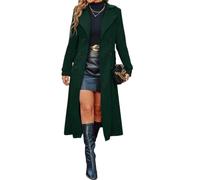 LIUYUYOUGO Wintermantel Damen Langer Wollmantel Für Damen Zweireihig Elegant Schmal Geschnitten Mit Fallendem Revers Ideal Für Herbst Und Winter. Dunkelgrün Größe M.