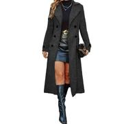 LIUYUYOUGO Wintermantel Damen Langer Wollmantel Für Damen Zweireihig Elegant Schmal Geschnitten Mit Fallendem Revers Ideal Für Herbst Und Winter. Auch Als Duster Geeignet. Dunkelgrau Größe M.