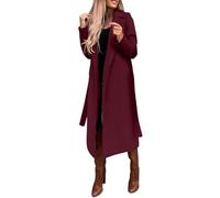LIUYUYOUGO Wollmantel Damen Damen Langer Wollmantel Herbst Winter Trenchcoat Mit Offener Vorderseite Cabanjacke Mit Gürtel Klassischer Reverskragen Wollmischung Manteljacke Modisch Schmal Mittellan