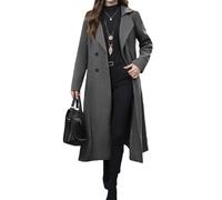 LIUYUYOUGO Wollmantel Damen Damen Langmantel Aus Wolle Zweireihig Eleganter Business Trenchcoat Mit Fallendem Revers Winddicht Dunkelgrau Größe Xs