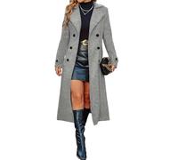 LIUYUYOUGO Wollmantel Damen Langer Wollmantel Für Damen Zweireihig Elegant Schmal Geschnitten Aus Wollmischung Mit Fallendem Revers Ideal Für Herbst Und Winter. Warme Elegante Jacke In Hellgrau Gr