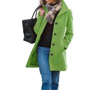 LIUYUYOUGO Wollmantel Damen Winter Damen Winterjacke Aus Wollmischung Einreihig Lässig Dick Stehkragen Mittellanger Wollmantel Locker Geschnitten Mit Taschen Apfelgrün Xl