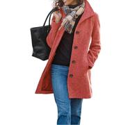 LIUYUYOUGO Wollmantel Damen Winter Damen Winterjacke Aus Wollmischung Einreihig Lässig Dick Stehkragen Mittellanger Wollmantel Locker Geschnitten Mit Taschen Ziegelrot Größe L