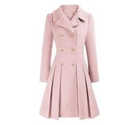 LIUYUYOUGO Wollmantel Damen Winter Langer Damen Wollmantel Winterwarm Reverskragen Zweireihig A-Linie Vintage Wollmischung Swing Kleid Mantel Elegant Midi Lang Übermantel Hellrosa Xl