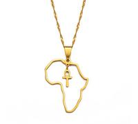 LIUZIXI Ägyptische Karte Anhänger Halskette - Ethnisches Symbol Afrika Landkarte Kreuz Ankh Anhänger - Patriotischer Charme Kette Schmuck Für Männer Frauen Party Geschenk Jahrestag,Gold