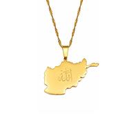 LIUZIXI Afghanistan Karte Anhänger Halskette - Charm Ethnisches Symbol Afghanische Landkarte Dünne Kette Anhänger - Für Männer Frauen Hip Hop Schmuck Party Geschenk Jubiläum,Gold