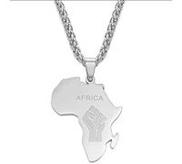 LIUZIXI Afrika Karte Anhänger Halskette - Ethnische Afrikanische Karte Dünner Kettenanhänger Mit Faustsymbol - Für Frauen Männer Hip Hop Charm Freundschaft Schmuck Partygeschenk,Silber