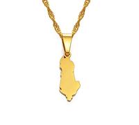 LIUZIXI Albanien Karte Anhänger Halsketten - Traditionelle Ethnische Albanische Karte Anhänger Freundschaftskette - Für Frauen Männer Patriotische Schmuck, Gold