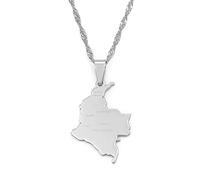 LIUZIXI Kolumbien Karte Anhänger Halskette - Charm Hip Hop Land Karte Anhänger - Ethnisch Patriotisch Wasser Welle Kette Schmuck Für Männer Frauen Party Geschenk Jubiläum,Silber