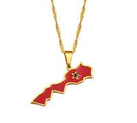 LIUZIXI Marokko Karte Anhänger Halskette - Ethnischer Charme Marokko Königreich Landkarte Flagge Anhänger - Patriotisch Trendy Schmuck Für Männer Frauen Jahrestag Party Geschenk,Gold