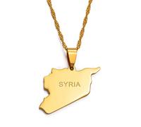 LIUZIXI Syrien Karte Anhänger Halskette - Charm Hip Hop Syrer Landkarte Anhänger Für Frauen Männer - Polieren Dünne Kette Freundschaft Schmuck, Gold