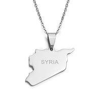 LIUZIXI Syrien Karte Anhänger Halsketten - Für Frauen Männer Syrer Land Karte Anhänger Patriotische Nationale Kette - Unisex Trendy Charm Freundschaft Schmuck Partygeschenk,Silber