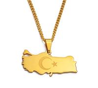 LIUZIXI Türkei Karte Anhänger Halskette - Ethnischer Charme Türken Landkarte Flagge Anhänger - Hip Hop Trendy Dünne Kette Schmuck Für Männer Frauen Jahrestag Party Geschenk,Gold