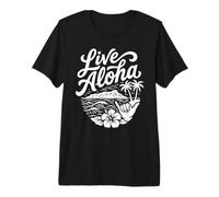 Live Aloha Shaka Surf Wave Hibiskus Hawaii Diamantkopf-Kunst Premium T-Shirt