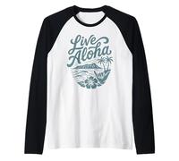Live Aloha Shaka Surf Wave Hibiskus Hawaii Diamantkopf-Kunst Raglan