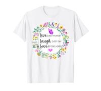 Live Laugh Shirt,Love Heart Pink Floral Butterfly Flower T-Shirt