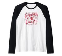 Liverpool England Liverbird im Vintage-Stil, roter Aufdruck Raglan