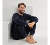 Living Crafts - BJÖRN | Schlafanzug Herren lang, frottee Schlafanzug, Pyjama Bio-Baumwolle, Perfekte Passform, Rippbündchen und elastischer Hosenbund (S, Navy)