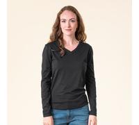 Living Crafts Bio-Damen-Langarmshirt 'TARANA' mit V-Ausschnitt, black, Gr. M