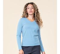 Living Crafts Bio-Damen-Langarmshirt 'TARANA' mit V-Ausschnitt, lazy blue, Gr. L