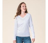 Living Crafts Bio-Damen-Langarmshirt 'TARANA' mit V-Ausschnitt, white, Gr. L