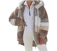 Livonmone Fleecejacke Hoodie Damen Kapuzenpullover Teddy-Fleece Warm Herbst Wintermantel Stilvoller ReißVerschluss Fellmantel PlüSchjacke Mit Taschen (Braun, XL)