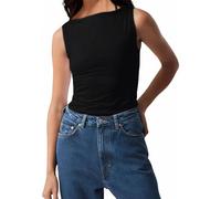 Livtany Damen Basic U-Boot-Ausschnitt Tank Top Solid Casual Ärmellos Tunika Weste Sommer Trendy Slim Fit Crop Cami Shirt Ausgehen, Schwarz, Mittel
