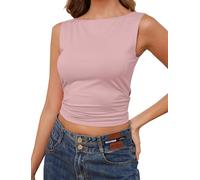 Livtany Damen Basic U-Boot-Ausschnitt Tank Top Solid Casual Ärmellos Tunika Weste Sommer Trendy Slim Fit Crop Cami Shirt Ausgehen, Pink, Klein
