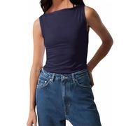 Livtany Damen Basic U-Boot-Ausschnitt Tank Top Solid Casual Ärmellos Tunika Weste Sommer Trendy Slim Fit Crop Cami Shirt Ausgehen, Blau, Mittel