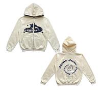 LIXQQS 4TUNE Kapuzenpullover, Reißverschluss-Hip-Hop-Harajuku-doppelseitiger Spiral-Stern-Grafikdruck, Herren-Damen-Unisex-Jacke(White,S)