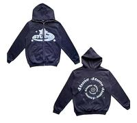 LIXQQS 4TUNE Kapuzenpullover, Reißverschluss-Hip-Hop-Harajuku-doppelseitiger Spiral-Stern-Grafikdruck, Herren-Damen-Unisex-Jacke(Navy Blue,S)