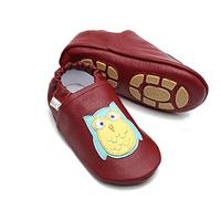 Liya's Babyschuhe Lederpuschen mit Teilgummisohle - #638 Eule in rubinrot - Gr. 29/30