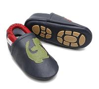Liya's Babyschuhe Lederpuschen mit Teilgummisohle - #655 Drachen in dunkelblau - Gr. 21/22