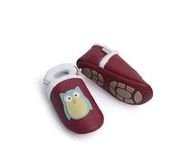 Liya's gefütterte Lederpuschen mit Teilgummisohle - #338 Eule in dunkelrot - Gr. 25/26