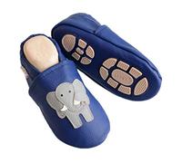 Liya's Hausschuhe Lederpuschen mit Teilgummisohle - #647 Elefant in blau-21/22