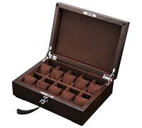 LIYFF-Uhrenbox Ulmenholz Uhrenboxen für Männer/Frauen 10 Grids Schmuck Aufbewahrungskoffer mit Glasdeckel Abschließbare Metall Schloss Armband Tray Collection Display Organizer